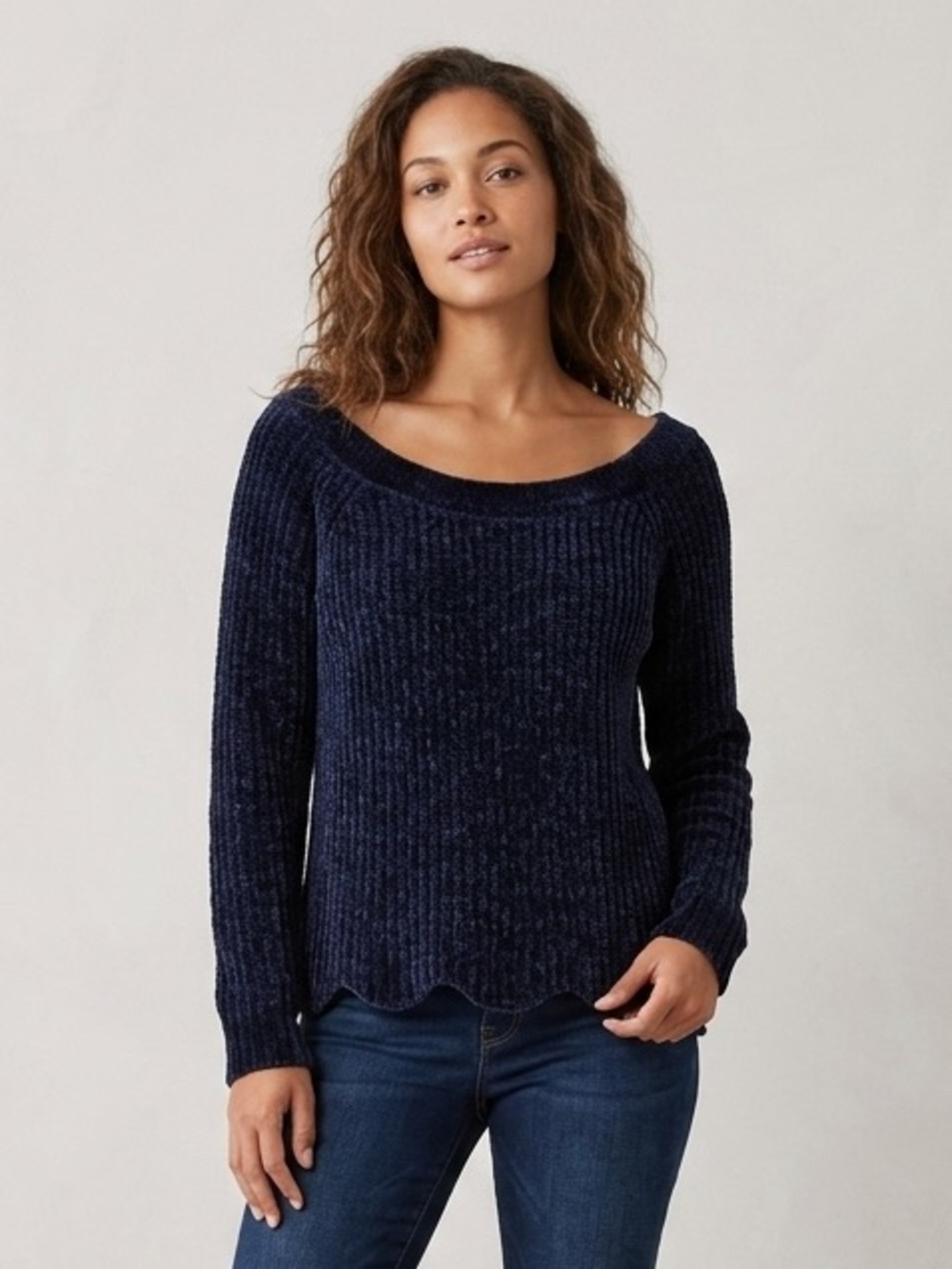 Altar’d State Boho Blue Soft Knit Wide Neck Casual Sweater Size Large